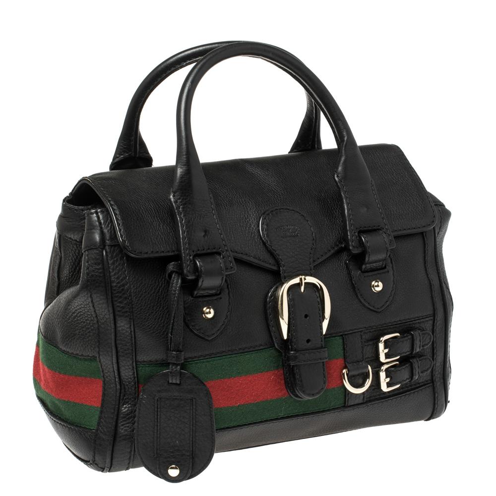 Gucci Heritage Web Boston Tasche aus schwarzem Leder im Zustand „Gut“ in Dubai, Al Qouz 2
