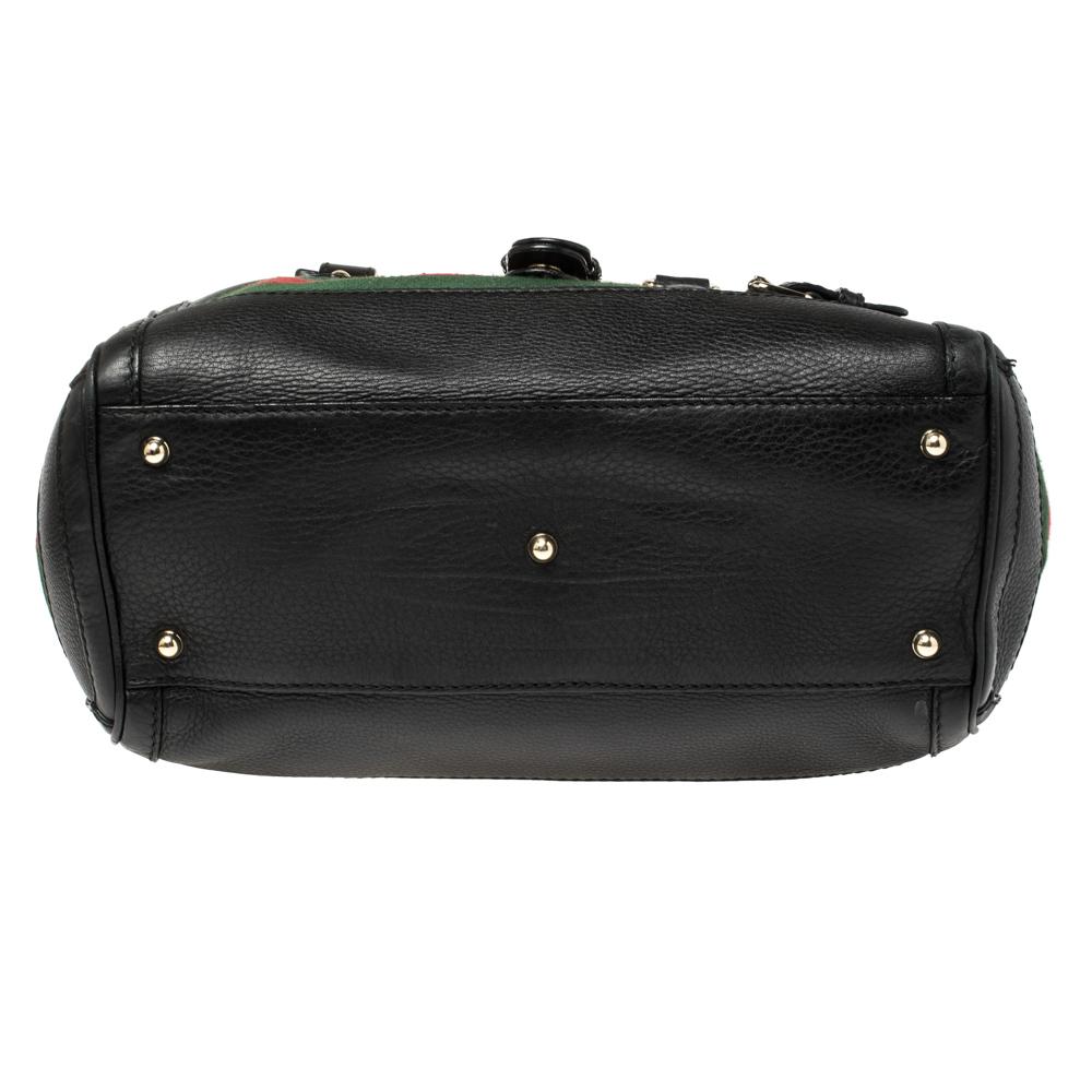 Gucci Heritage Web Boston Tasche aus schwarzem Leder Damen
