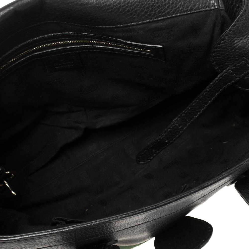 Gucci Heritage Web Boston Tasche aus schwarzem Leder 3