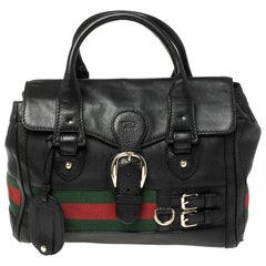 Gucci Black Leather Heritage Web Boston Bag