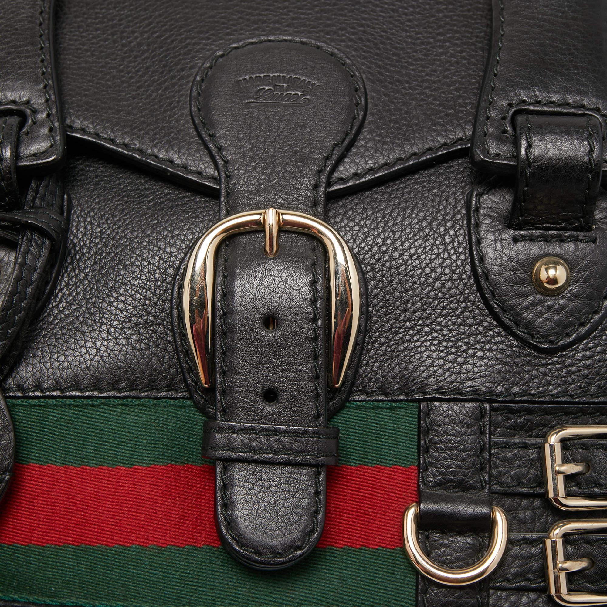 Gucci Black Leather Heritage Web Satchel 8