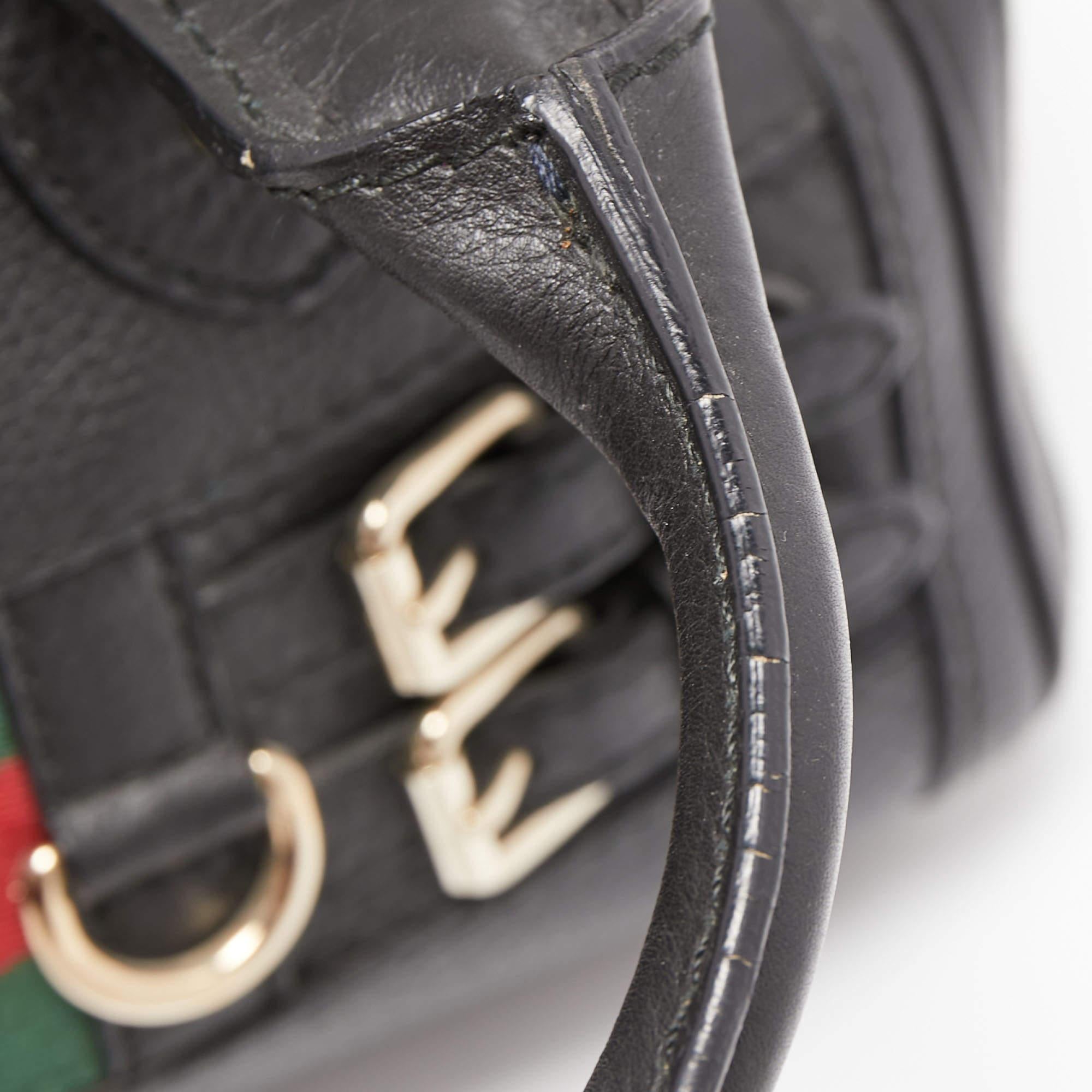 Gucci Black Leather Heritage Web Satchel 3