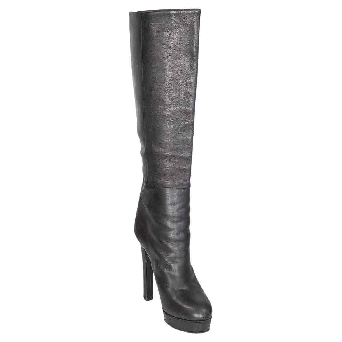 Gucci Black Leather High Heeled Knee High Boots Size IT 38.5