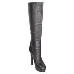 Gucci Black Leather High Heeled Knee High Boots Size IT 38.5