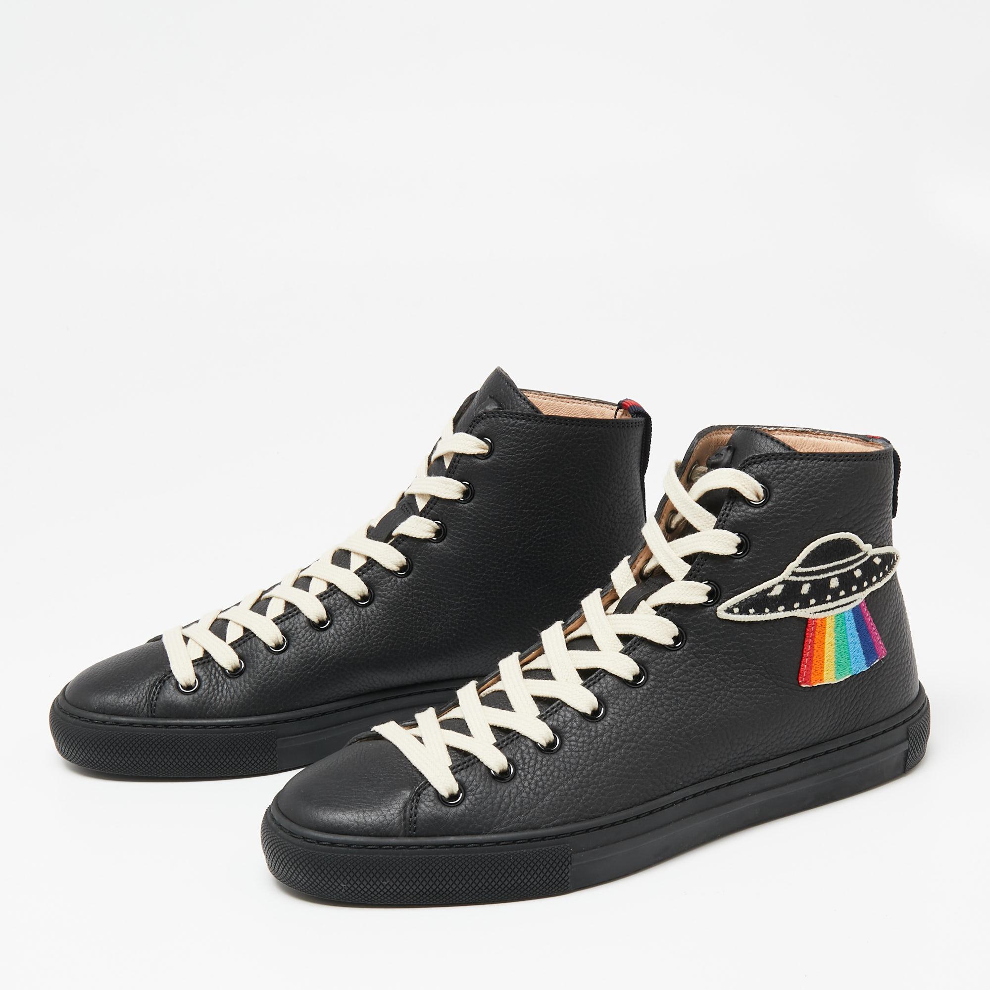 Gucci Black Leather High-Top Sneakers Size 40 1