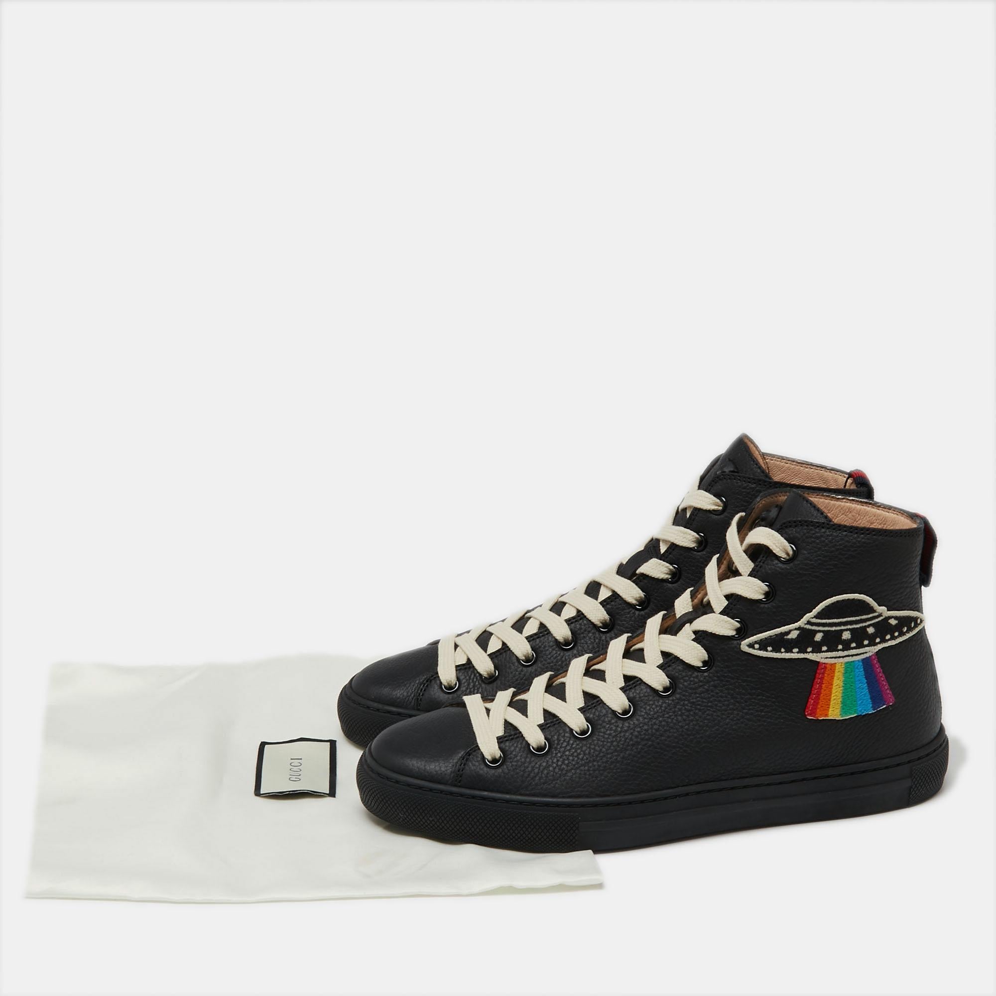 Gucci Black Leather High-Top Sneakers Size 40 2
