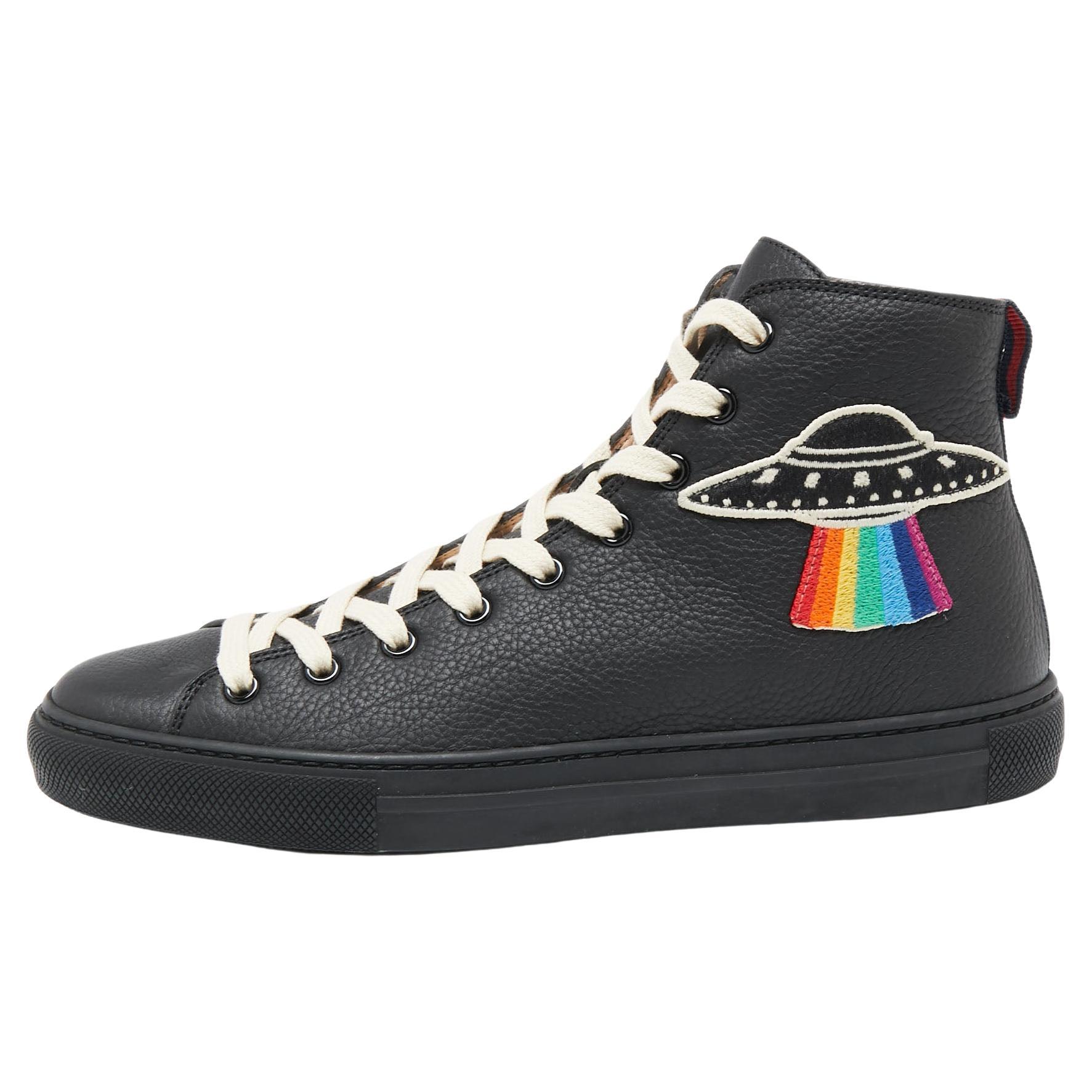 Gucci Black Leather High-Top Sneakers Size 40 For Sale at 1stDibs