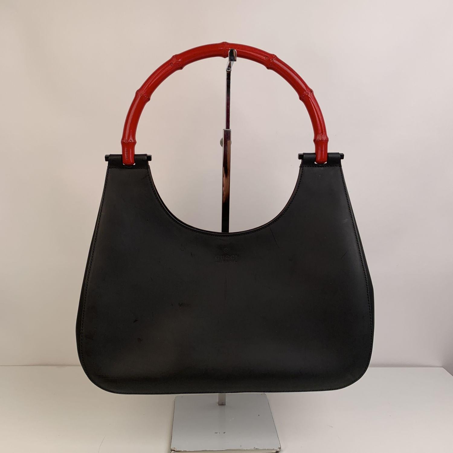 Women's Gucci Black Leather Hobo Bag with Bamboo Handle Handbag