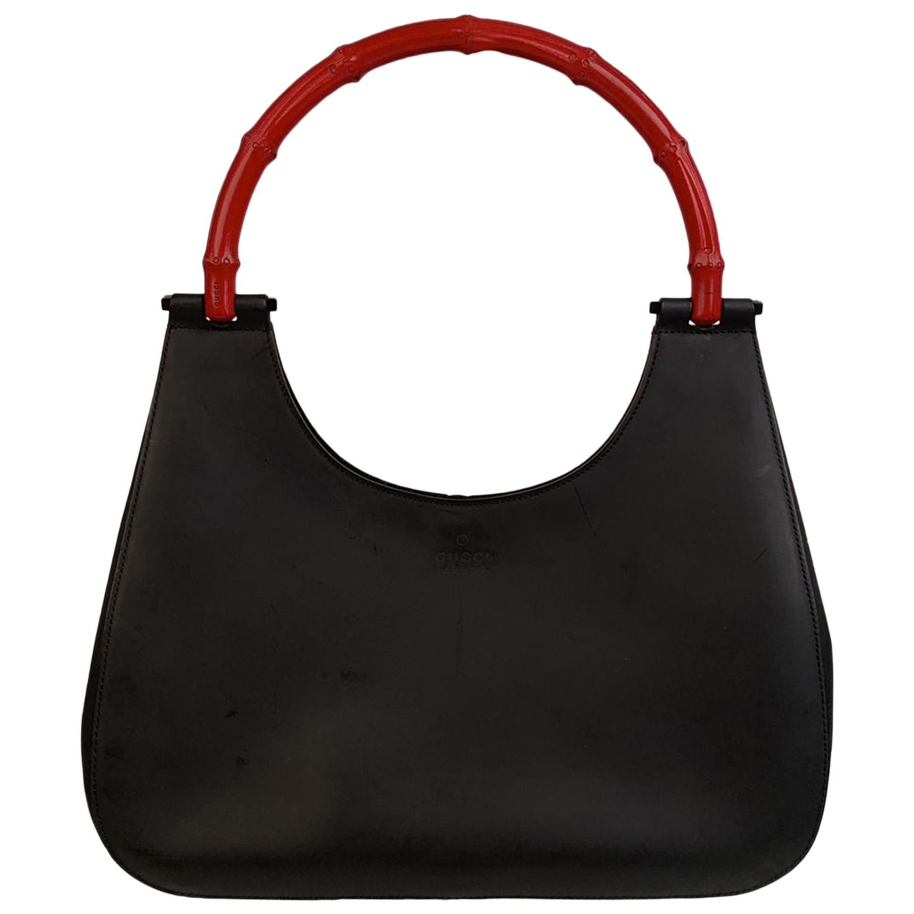 Gucci Black Leather Hobo Bag with Bamboo Handle Handbag