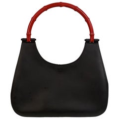 Gucci Black Leather Hobo Bag with Bamboo Handle Handbag
