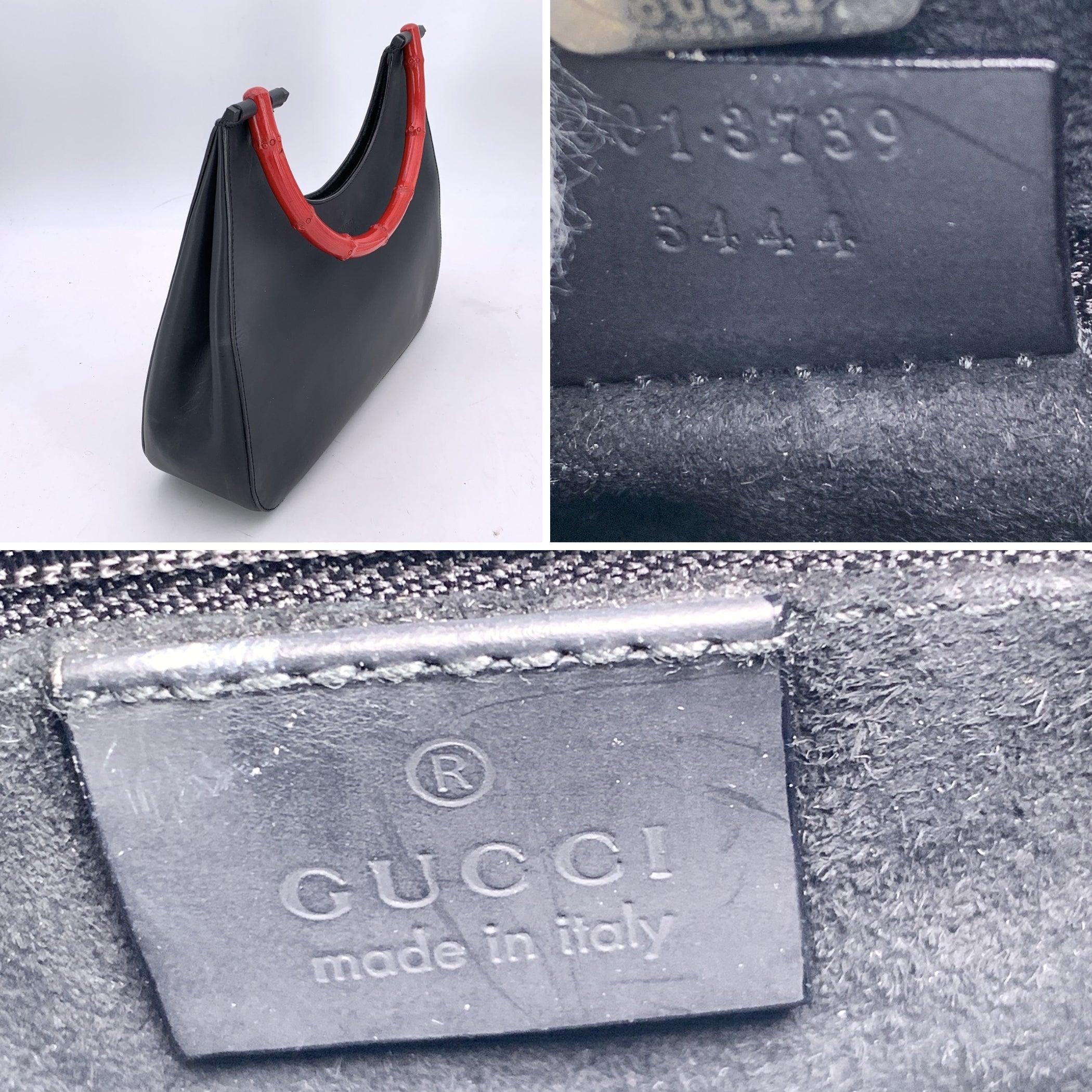 Gucci Borsa Hobo in pelle nera con manico in bambù rosso In condizioni buone in vendita a Rome, Rome