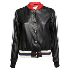 Gucci - Blouson bombardier en cuir noir brodé Hollywood M