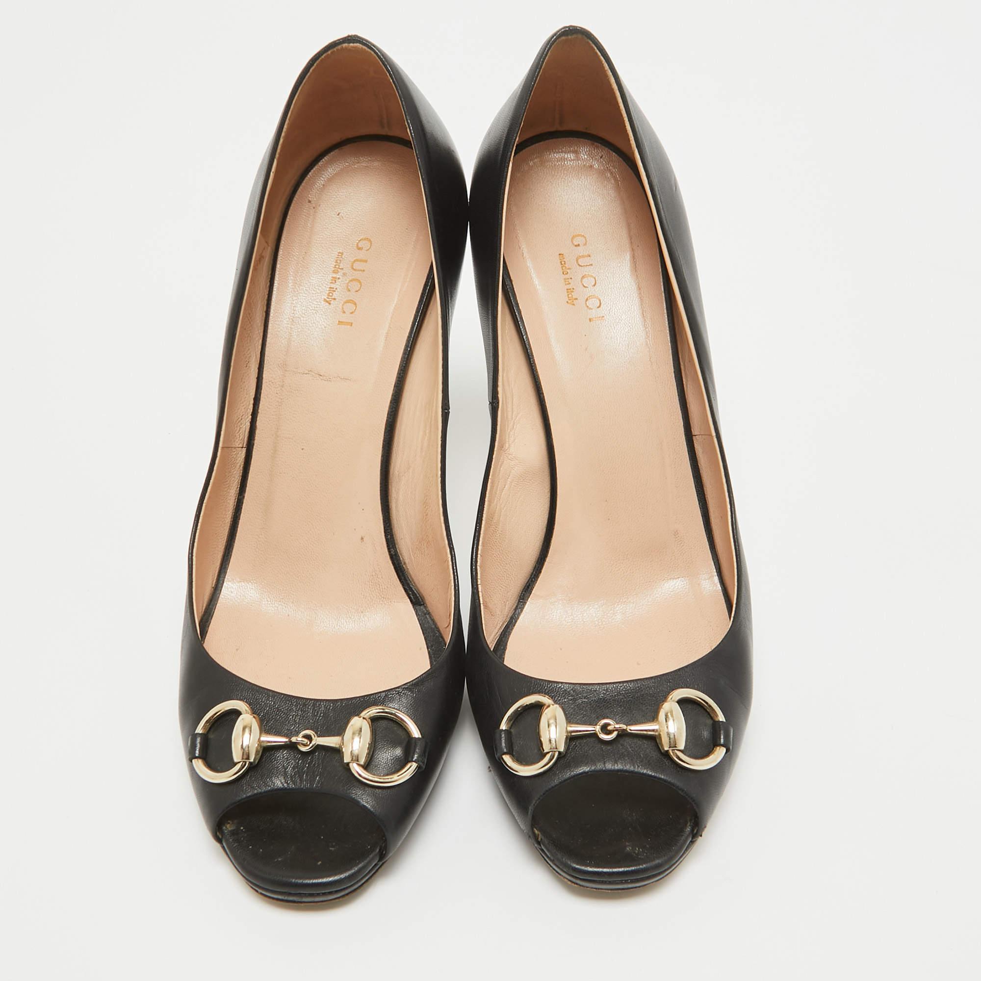 Nero Gucci Pumps Hollywood Peep Toe in pelle nera misura 38,5 in vendita