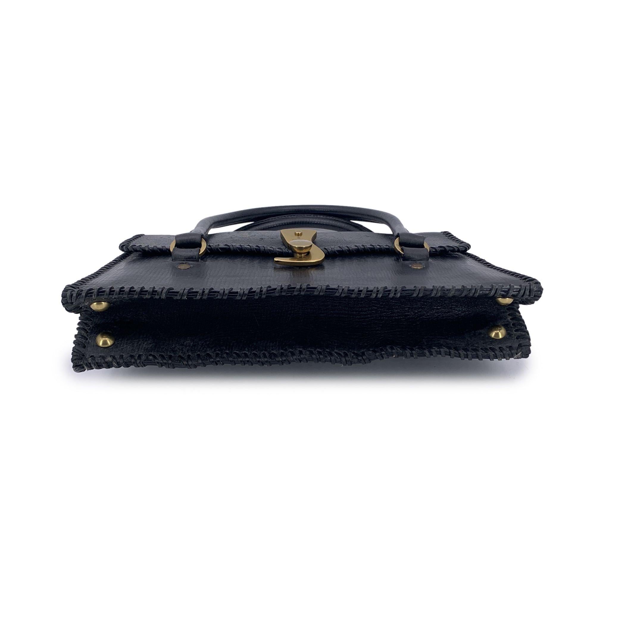 Gucci Schwarz Leder Hakenverschluss Peitschenstich Satchel Handtasche Damen im Angebot