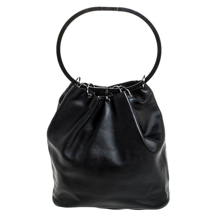 Gucci Black Leather Hoop Handle Bucket Bag For Sale at 1stDibs