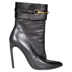 Gucci Black Leather Horse Bit Heeled Boots Size IT 37.5