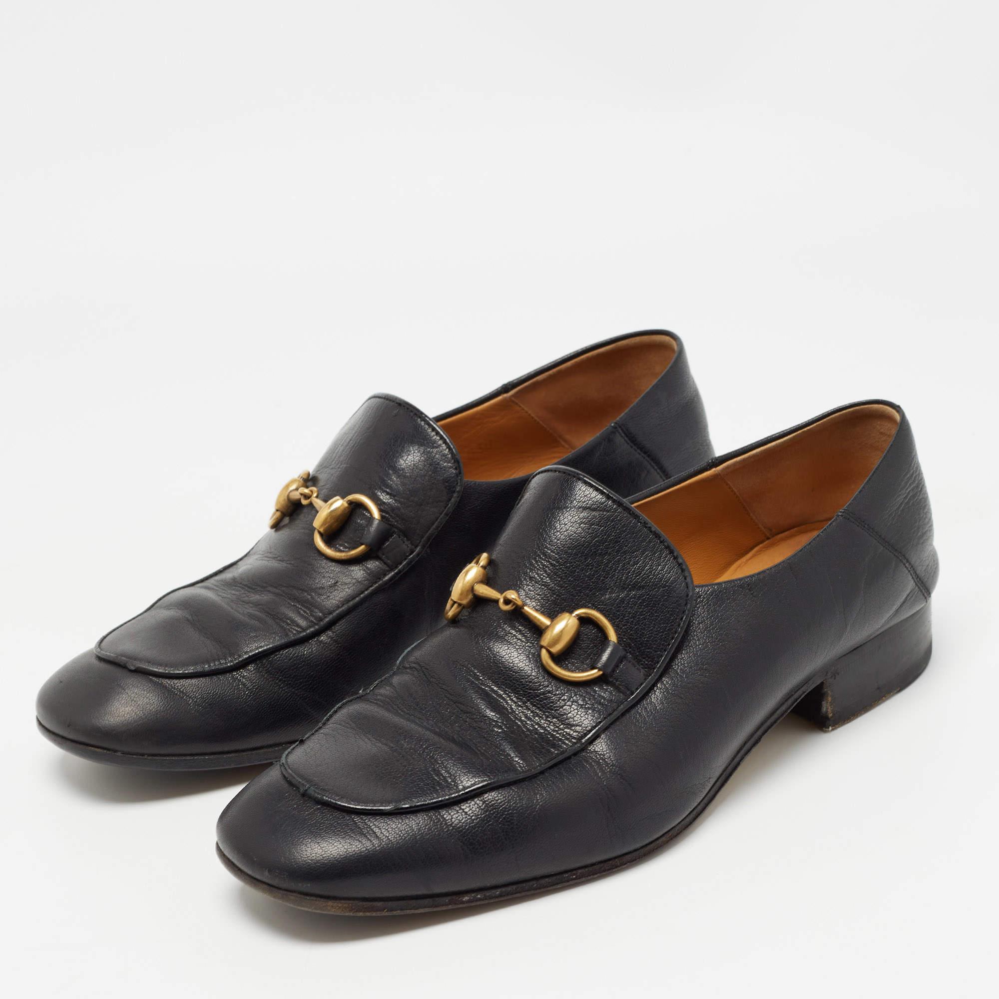 Gucci Black Leather Horsebit 1953 Loafers Size 40.5 For Sale 5