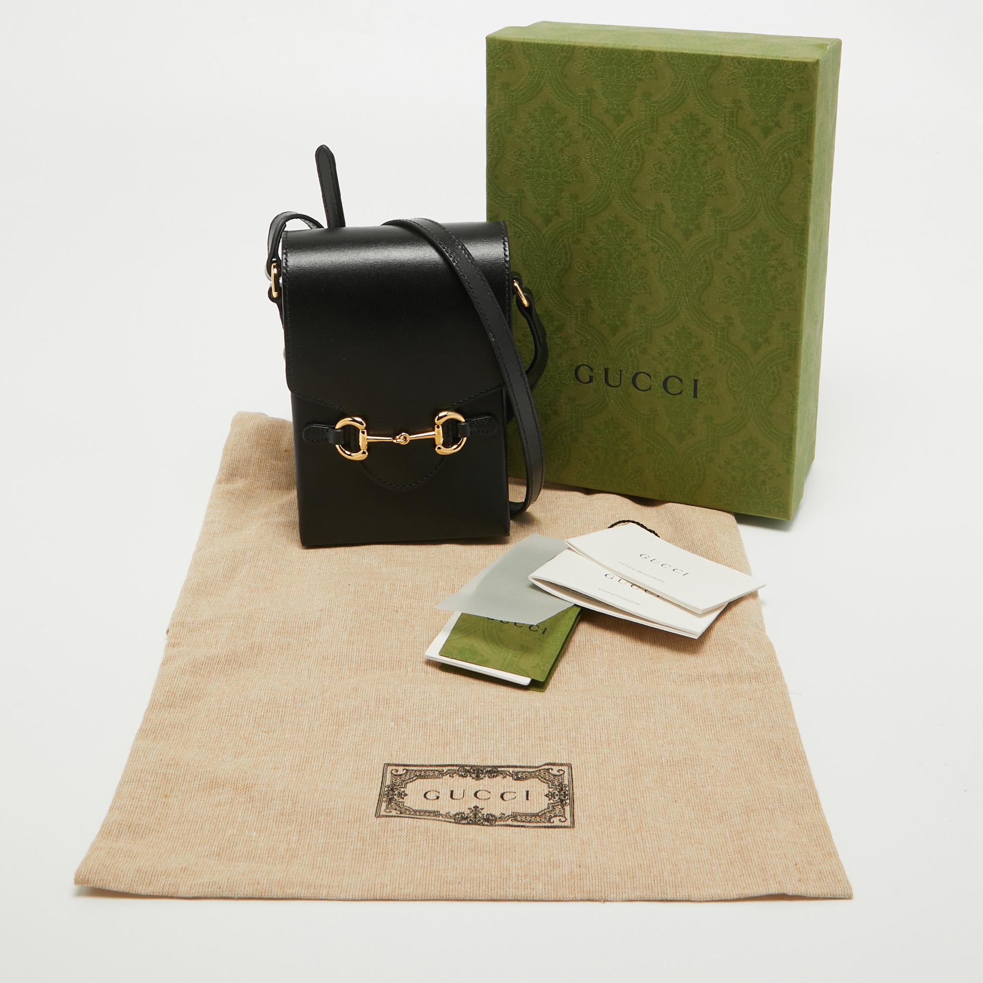 Gucci Black Leather Horsebit 1955 Mini Crossbody Bag en vente 8