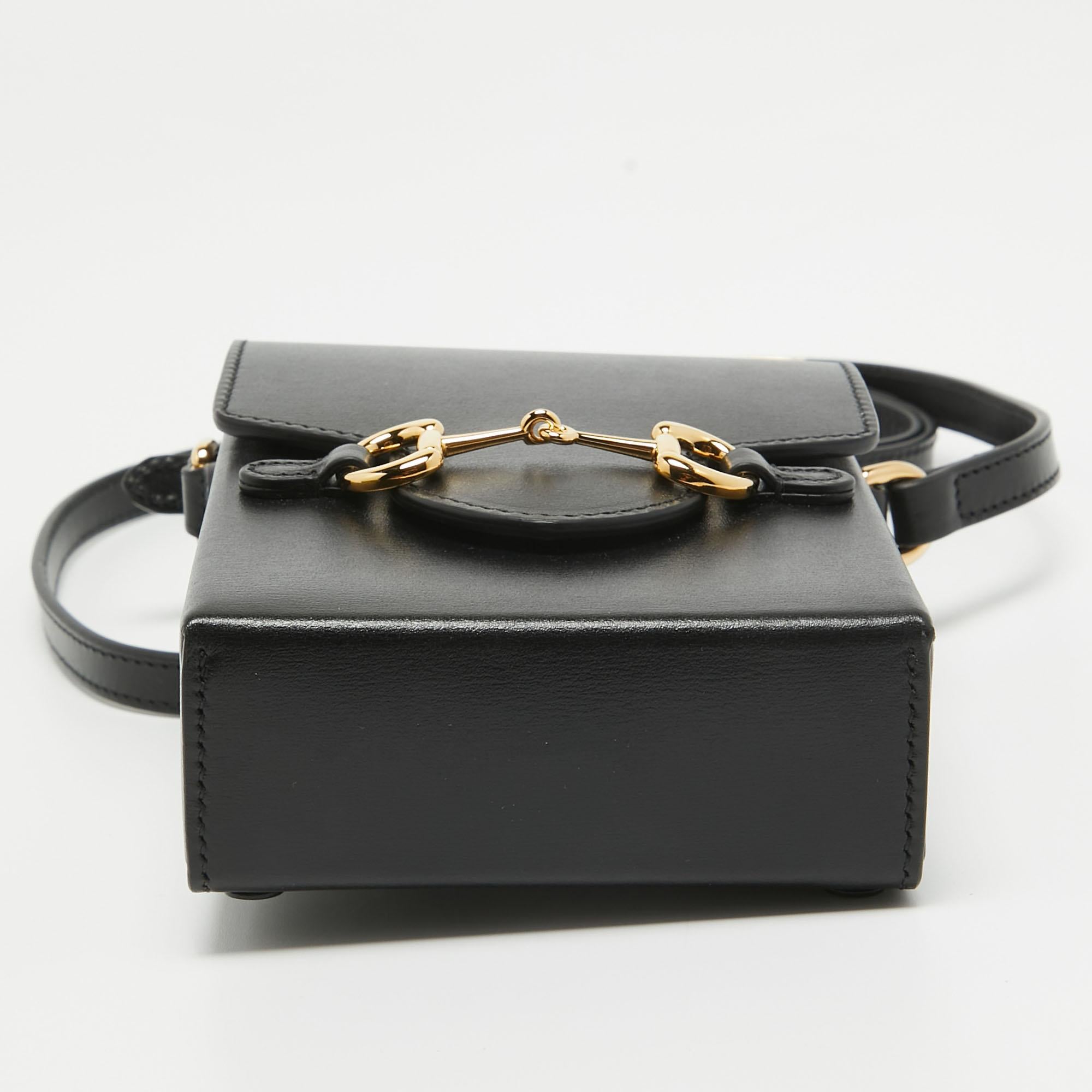 Women's Gucci Black Leather Horsebit 1955 Mini Crossbody Bag For Sale