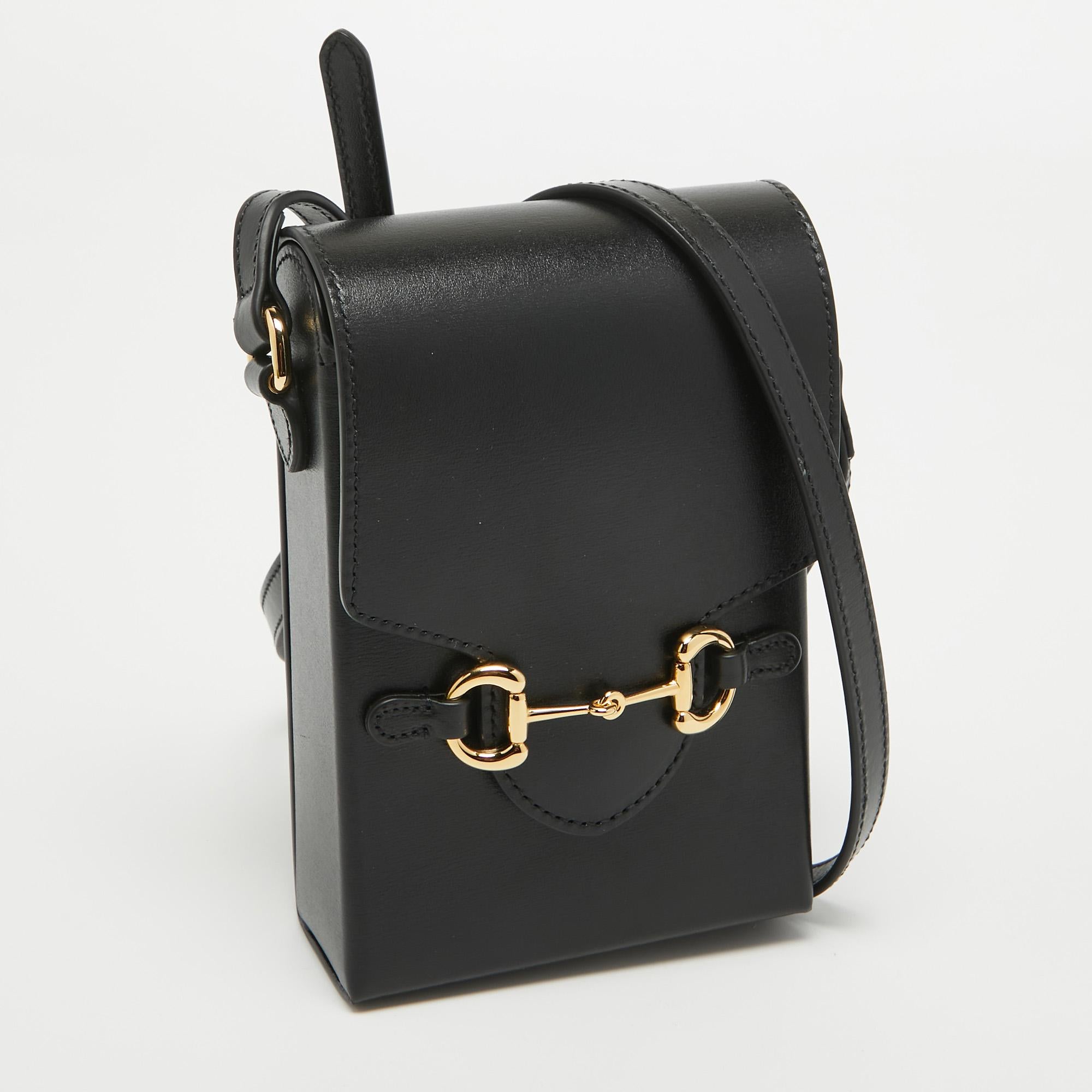 Gucci Black Leather Horsebit 1955 Mini Crossbody Bag For Sale 1