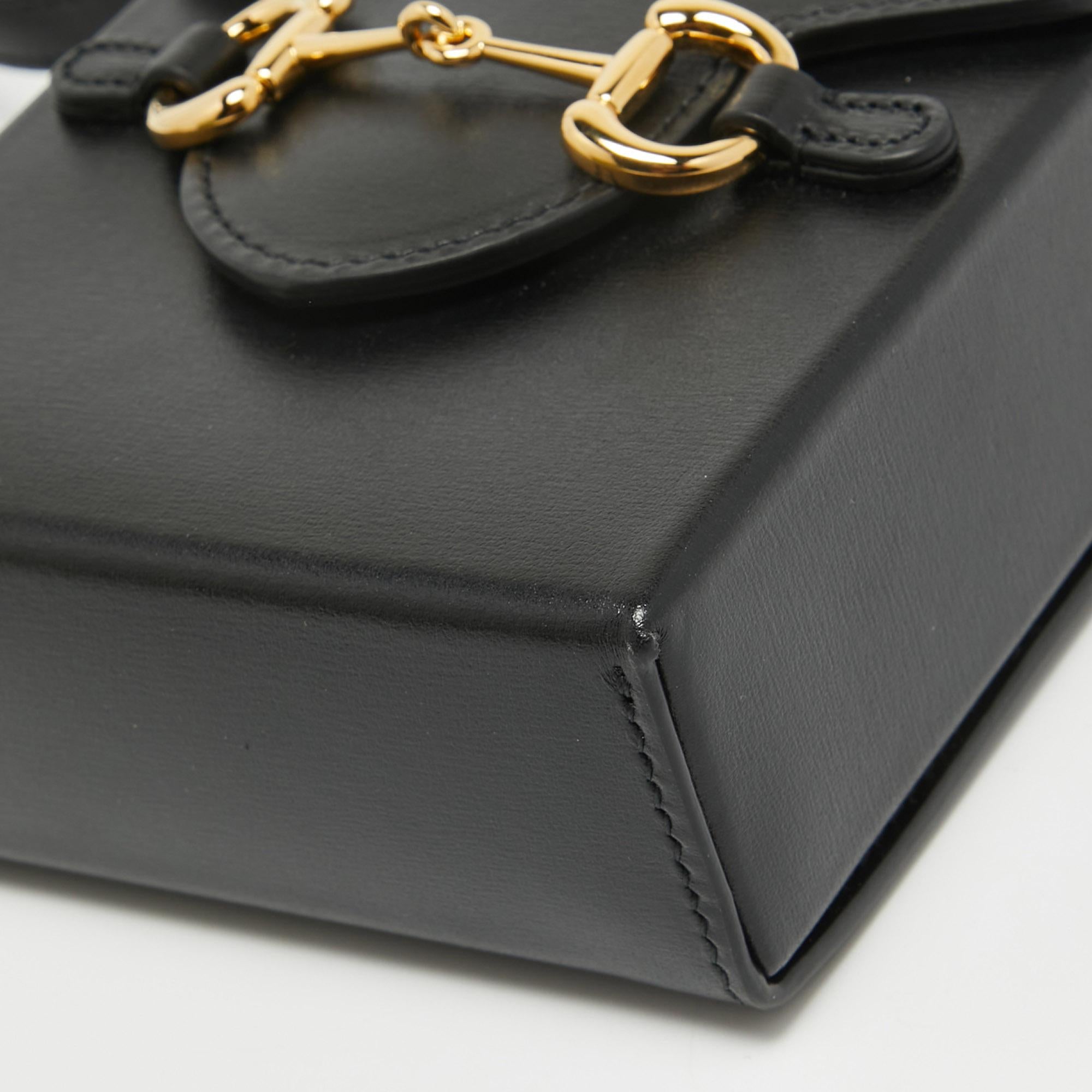 Gucci Black Leather Horsebit 1955 Mini Crossbody Bag For Sale 3