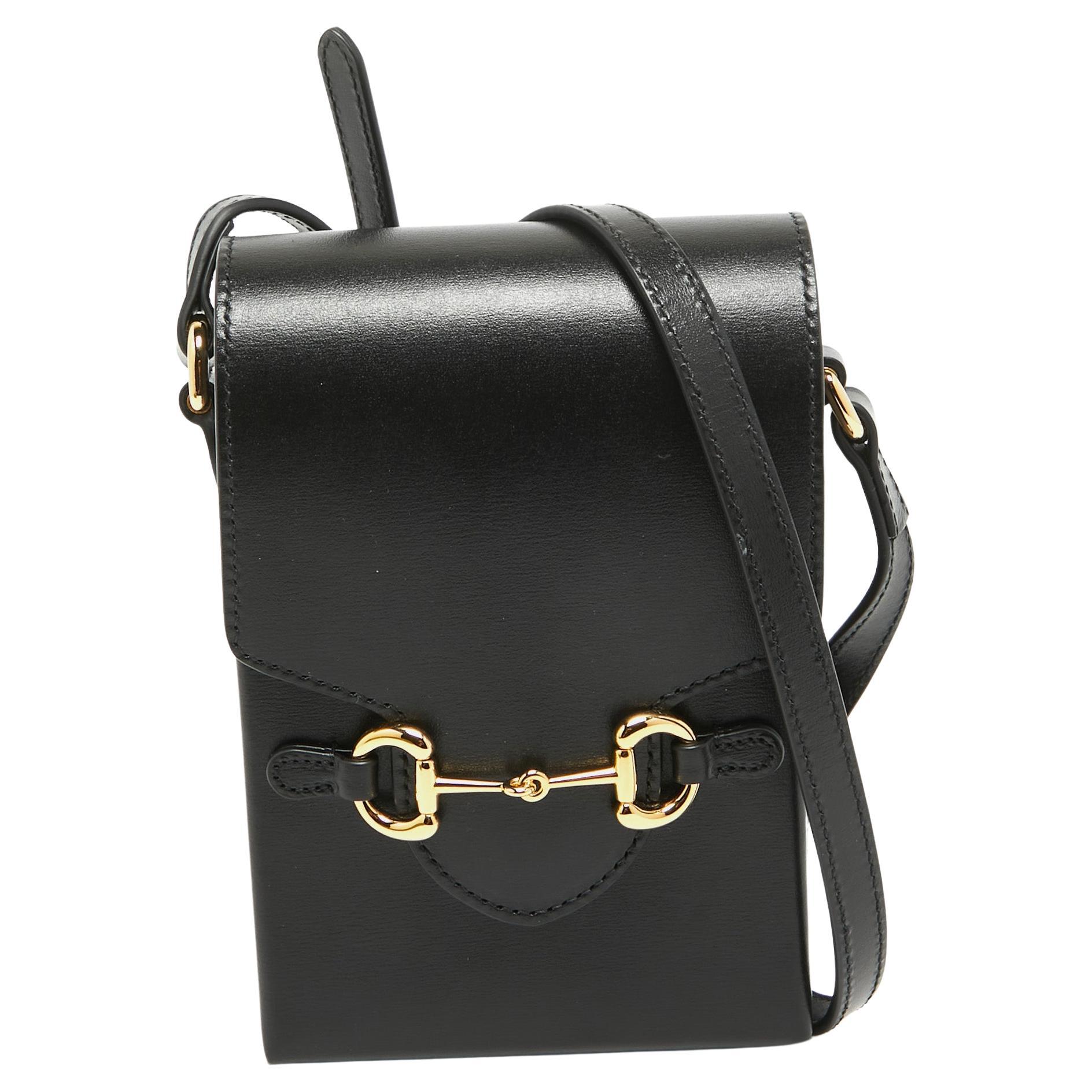 Gucci Black Leather Horsebit 1955 Mini Crossbody Bag For Sale