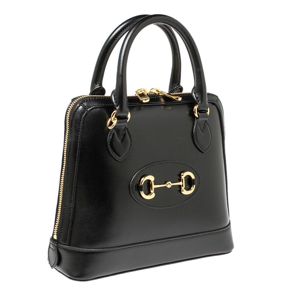 Women's Gucci Black Leather Horsebit 1955 Satchel