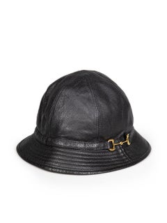 Gucci Black Leather Horsebit Accent Bucket Hat