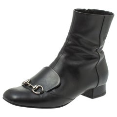 Gucci Black Leather Horsebit Ankle Boots Size 38.5