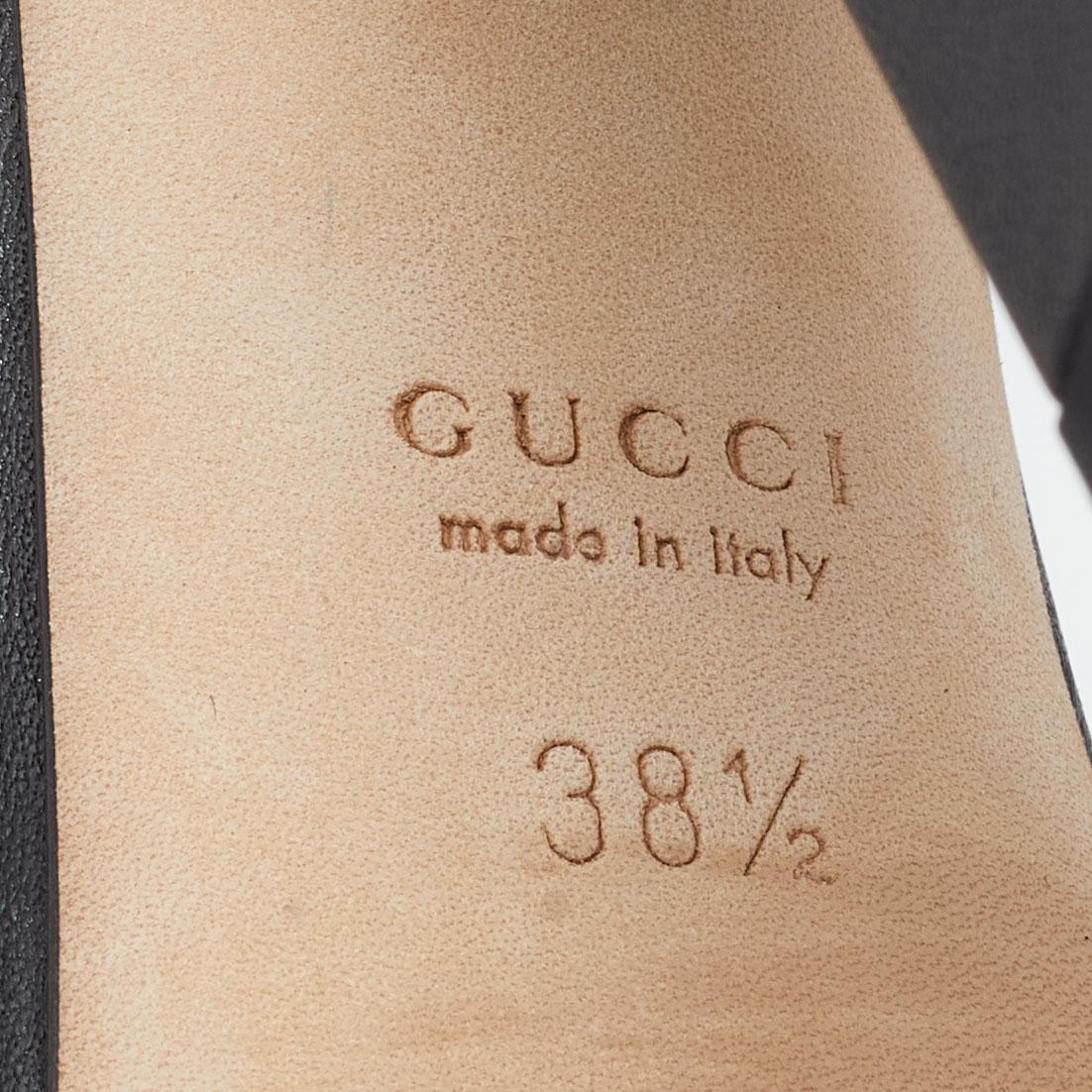 Gucci Black Leather Horsebit Ankle Strap Block Heel Sandals Size 38.5 4