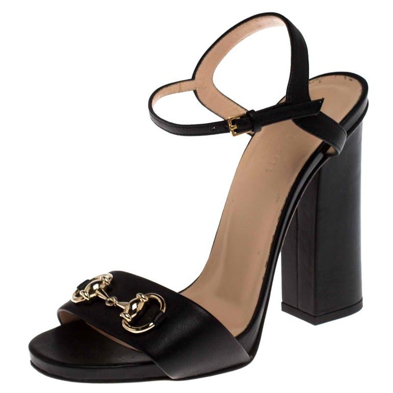 Gucci Black Leather Horsebit Ankle Strap Open Toe Block Heel Sandals Size  36 For Sale at 1stDibs | gucci horsebit sandals heels, gucci horsebit heel  sandal, gucci horsebit block heel