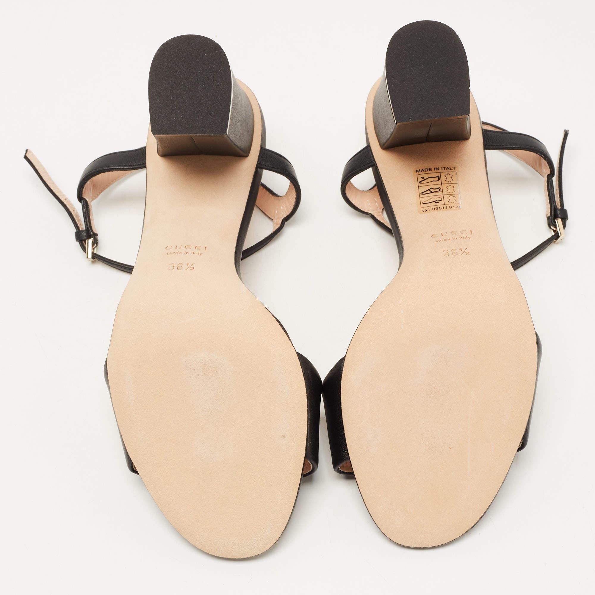 Gucci Black Leather Horsebit Ankle Strap Sandals Size 36.5 2