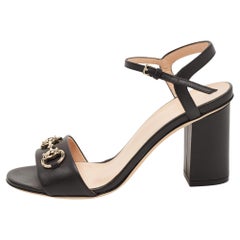 Gucci Black Leather Horsebit Ankle Strap Sandals Size 36.5