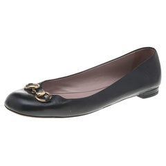 Gucci Black Leather Horsebit Ballet Flats Size 40