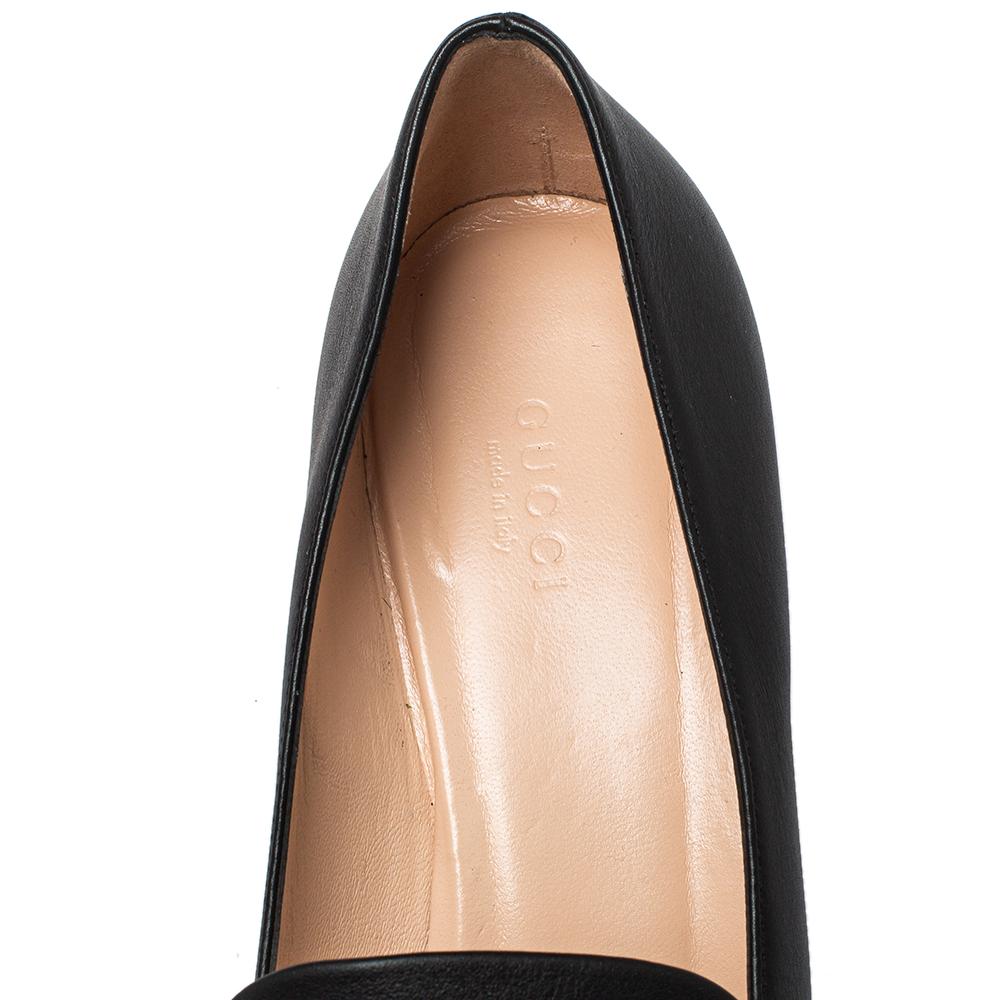 Women's Gucci Black Leather Horsebit Block Heel Loafer Pumps Size 39.5