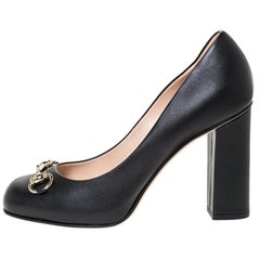 Gucci Black Leather Horsebit Block Heel Pumps Size 37.5