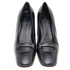 Gucci Black Leather Horsebit Block Heel Square Toe Pumps Size 39