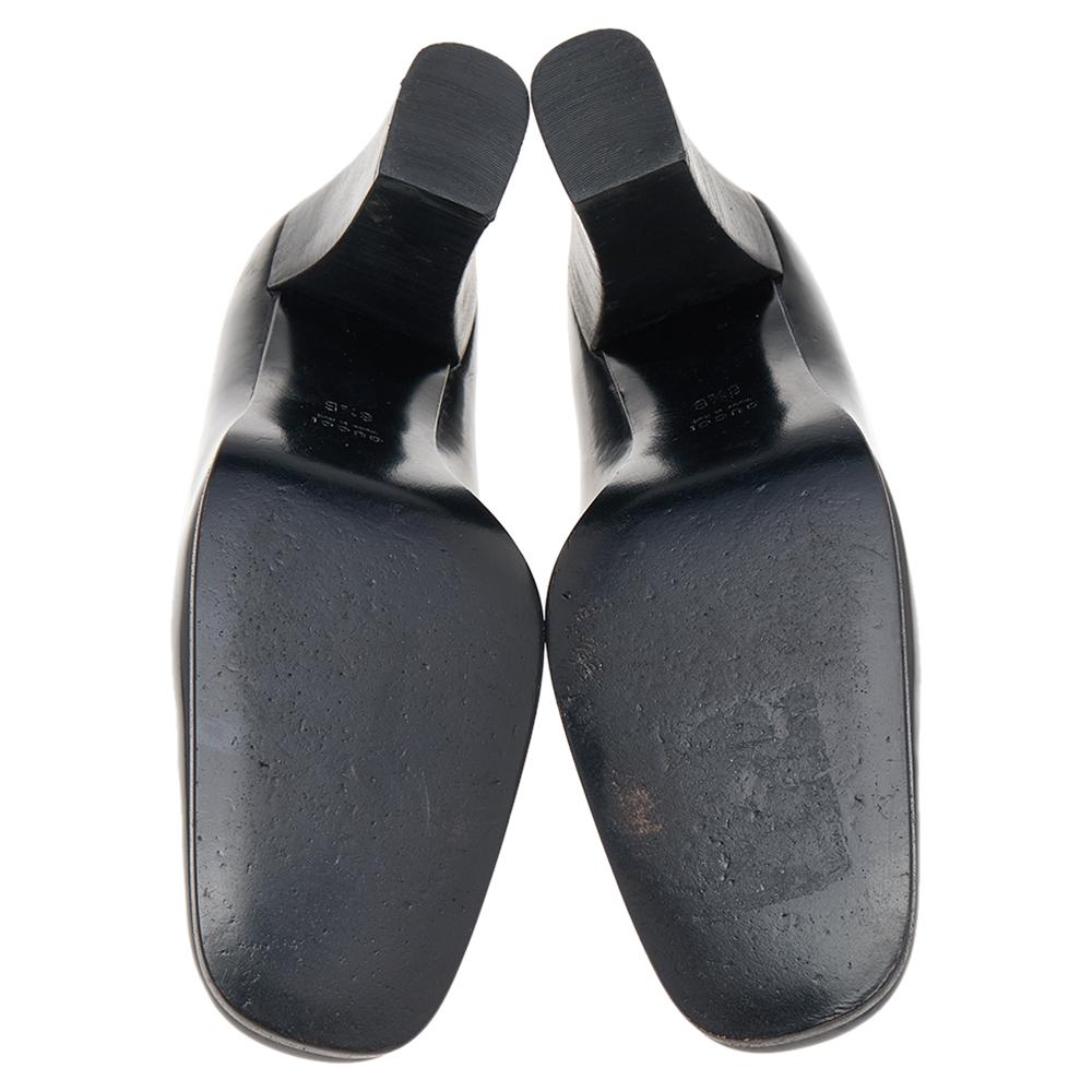Women's Gucci Black Leather Horsebit Block Heel Square Toe Pumps Size 39 For Sale