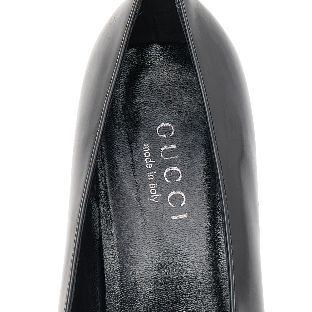 Gucci Black Leather Horsebit Block Heel Square Toe Pumps Size 39 For Sale 2
