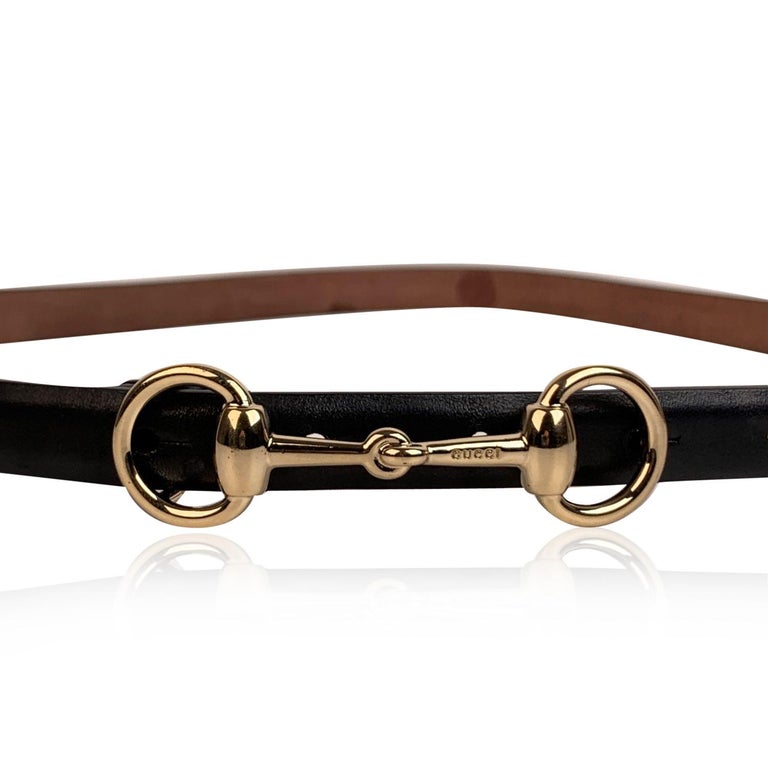 Gucci Black Leather Horsebit Buckle Skinny Belt Size 90/36 For Sale at  1stDibs