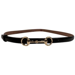 Gucci Black Leather Horsebit Buckle Skinny Belt Size 90/36