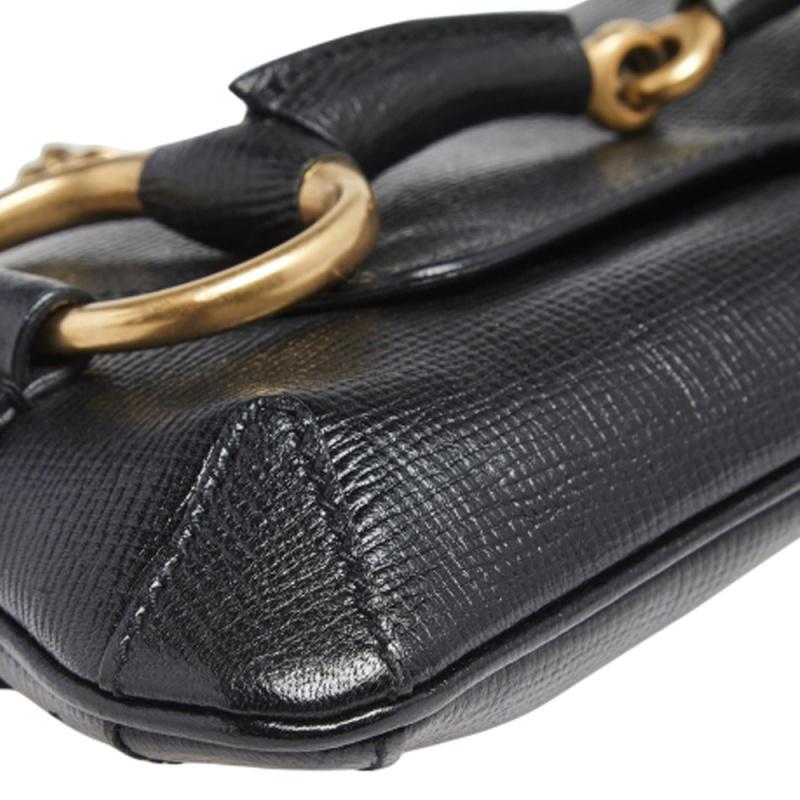 Gucci Black Leather Horsebit Chain Clutch 5