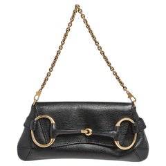 Gucci Black Leather Horsebit Chain Clutch