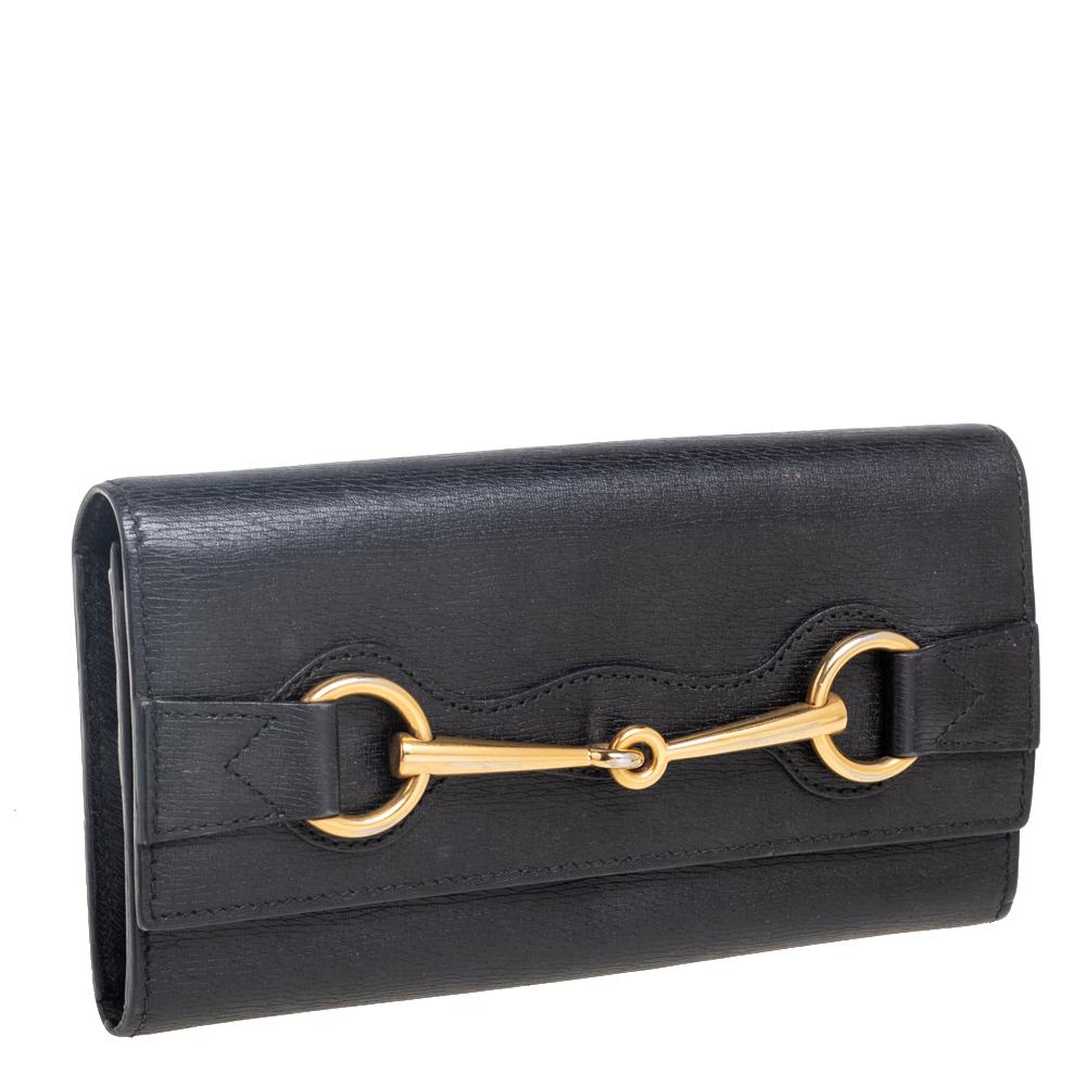 Gucci Black Leather Horsebit Continental Wallet 6