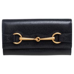 Used Gucci Black Leather Horsebit Continental Wallet