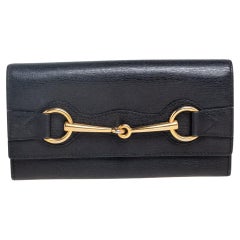 Gucci Black Leather Horsebit Continental Wallet