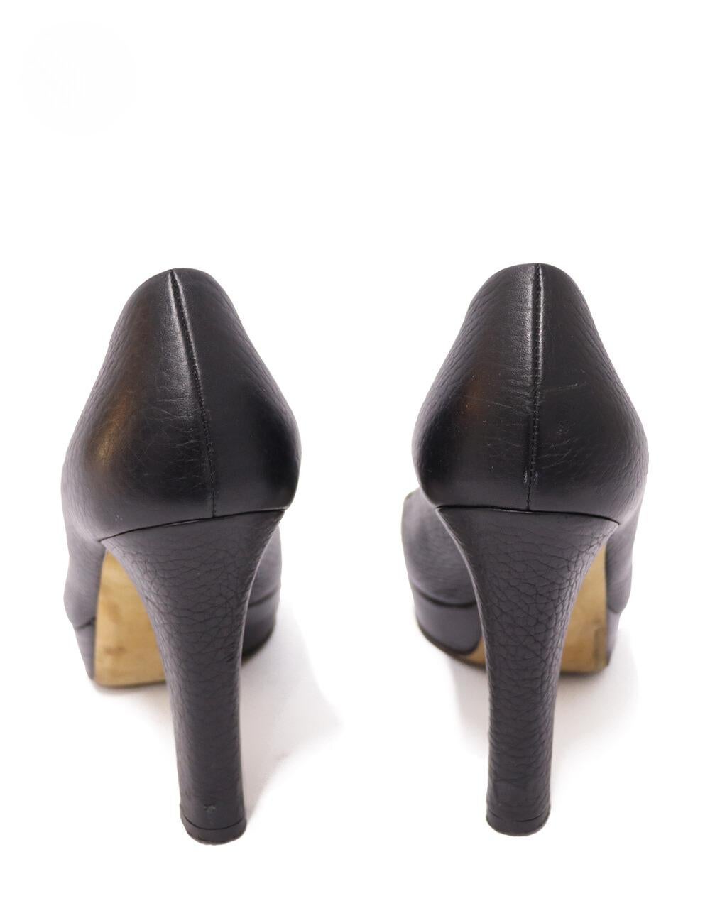 Women's Gucci Black Leather Horsebit Detail Peep Toe Platform Pumps Size EU 38 For Sale