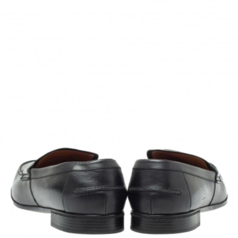 Men's Gucci Black Leather Horsebit Embossed Slip On Loafers Size 43.5 For Sale