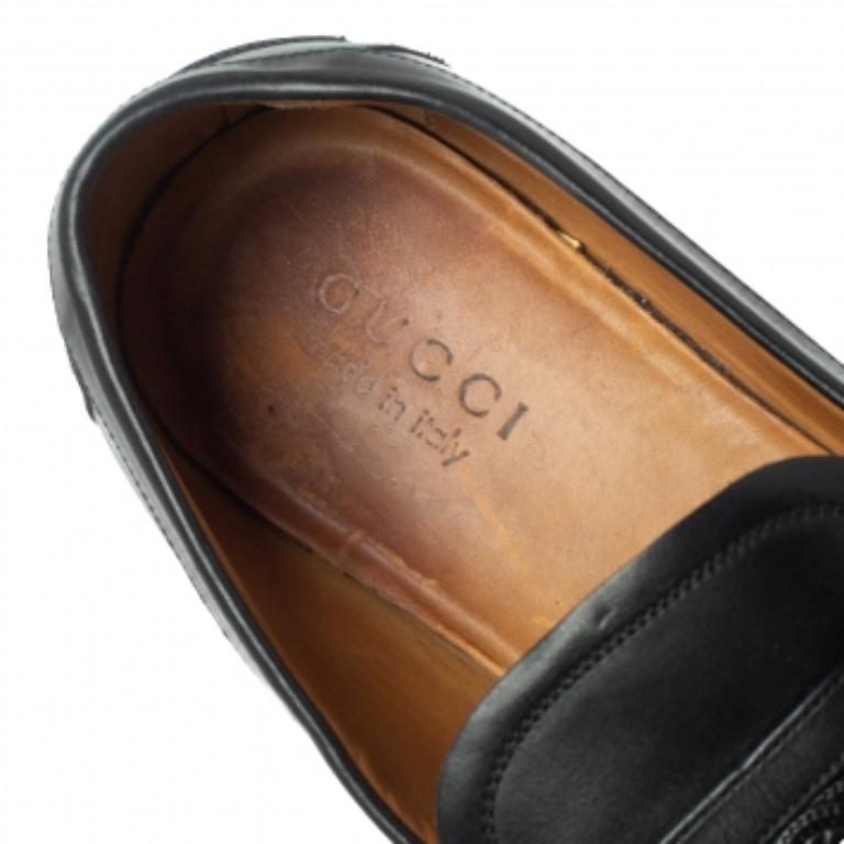 Gucci Black Leather Horsebit Embossed Slip On Loafers Size 43.5 For Sale 2