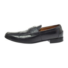 Gucci Black Leather Horsebit Embossed Slip On Loafers Size 43.5